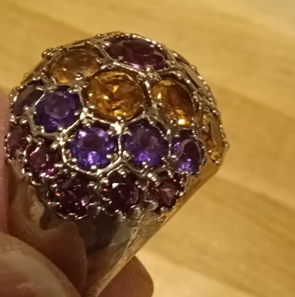 Sterling Garnet, Citrine and Amethyst Dome Ring - Picture 3 of 3
